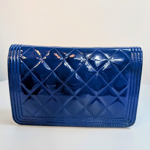 Chanel Bright Blue Boy Patent Leather Wallet On Chain (WOC) - Picture 5 of 16